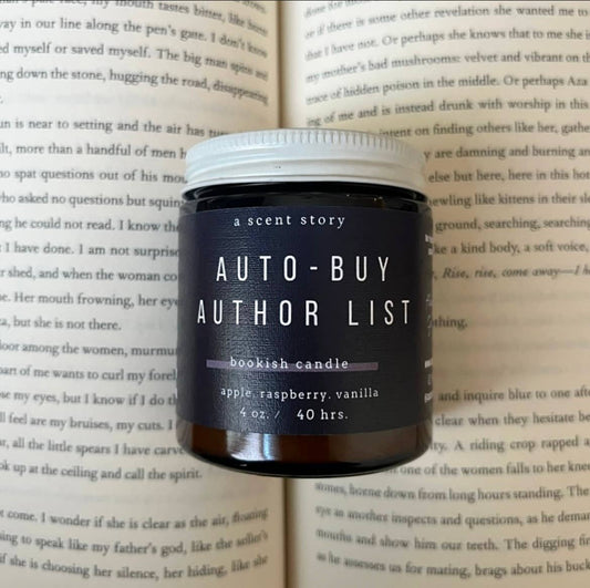 Auto-Buy Author List  -  Bookish Candle | Book Themed